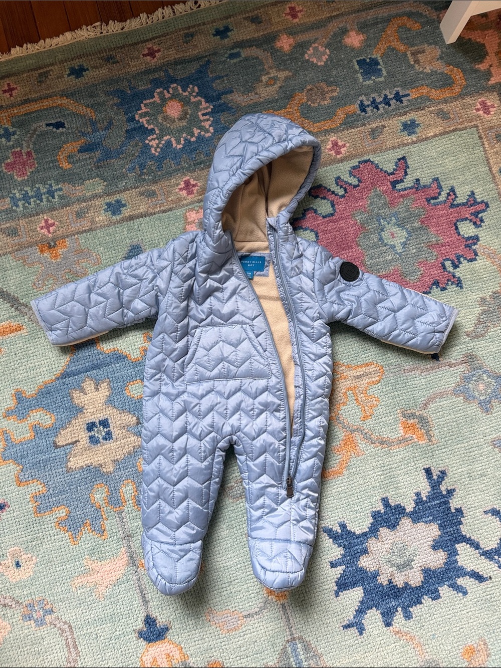 Perry Ellis Light Blue Quilted Hooded Baby Bunting One-Piece Snowsuit